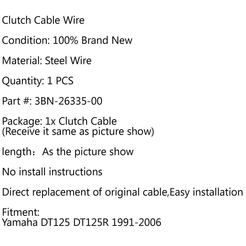 Reemplazo del cable del embrague 3BN-26335-00 para Yamaha DT125 DT125R 1991-2006 Genérico