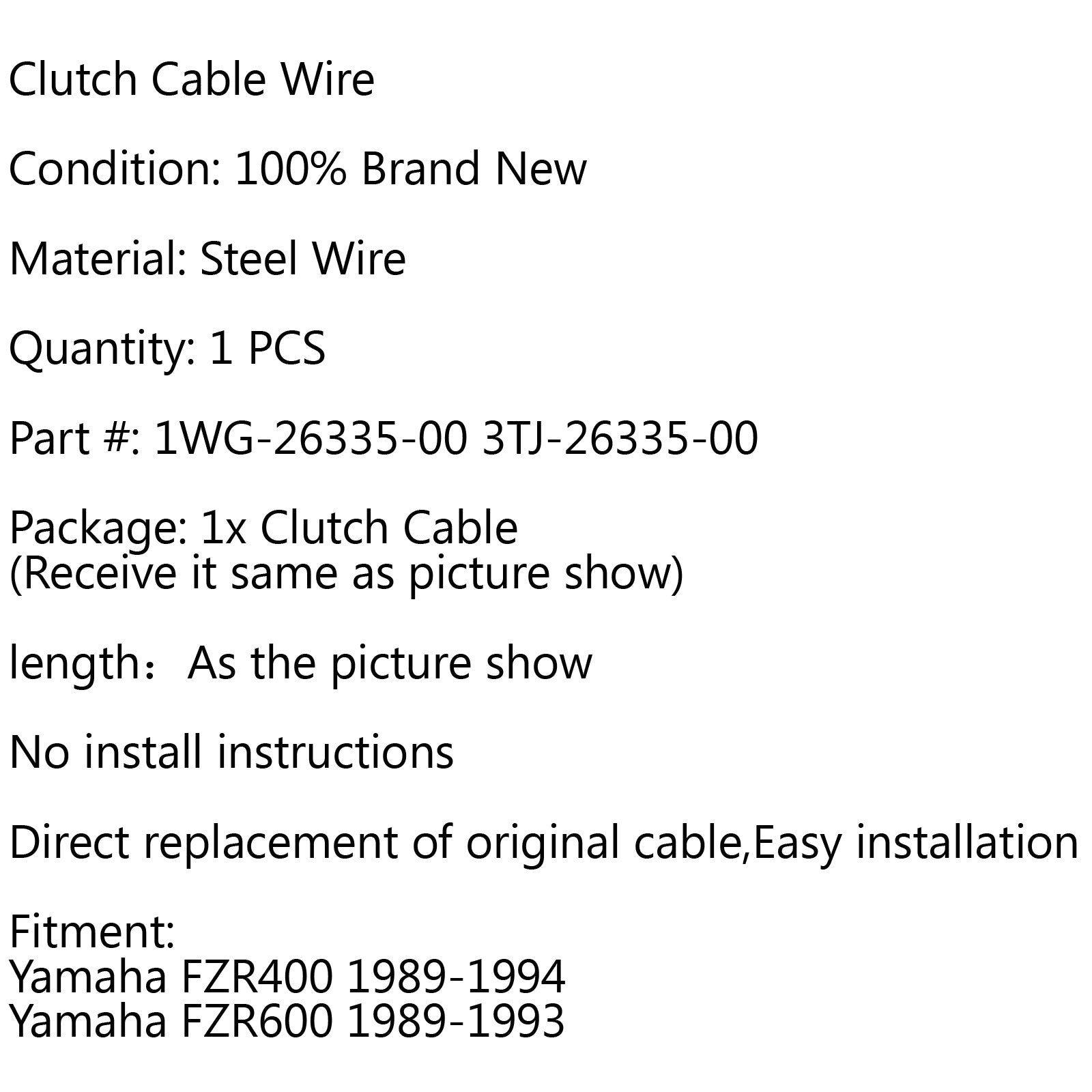 Clutch Cable Replacement 1WG-26335-00 For Yamaha FZR400 1989-1994 FZR600 89-93 Generic