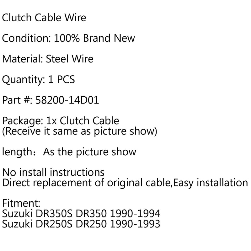 Reemplazo del cable del embrague para Suzuki DR350S DR350 1990-1994 DR250S DR250 90-93 Genérico