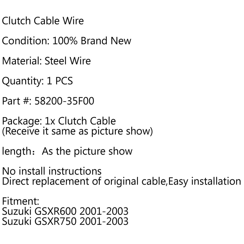 Reemplazo del cable del embrague 58200-35F00 para Suzuki GSXR600 GSXR750 2001-2003 Genérico