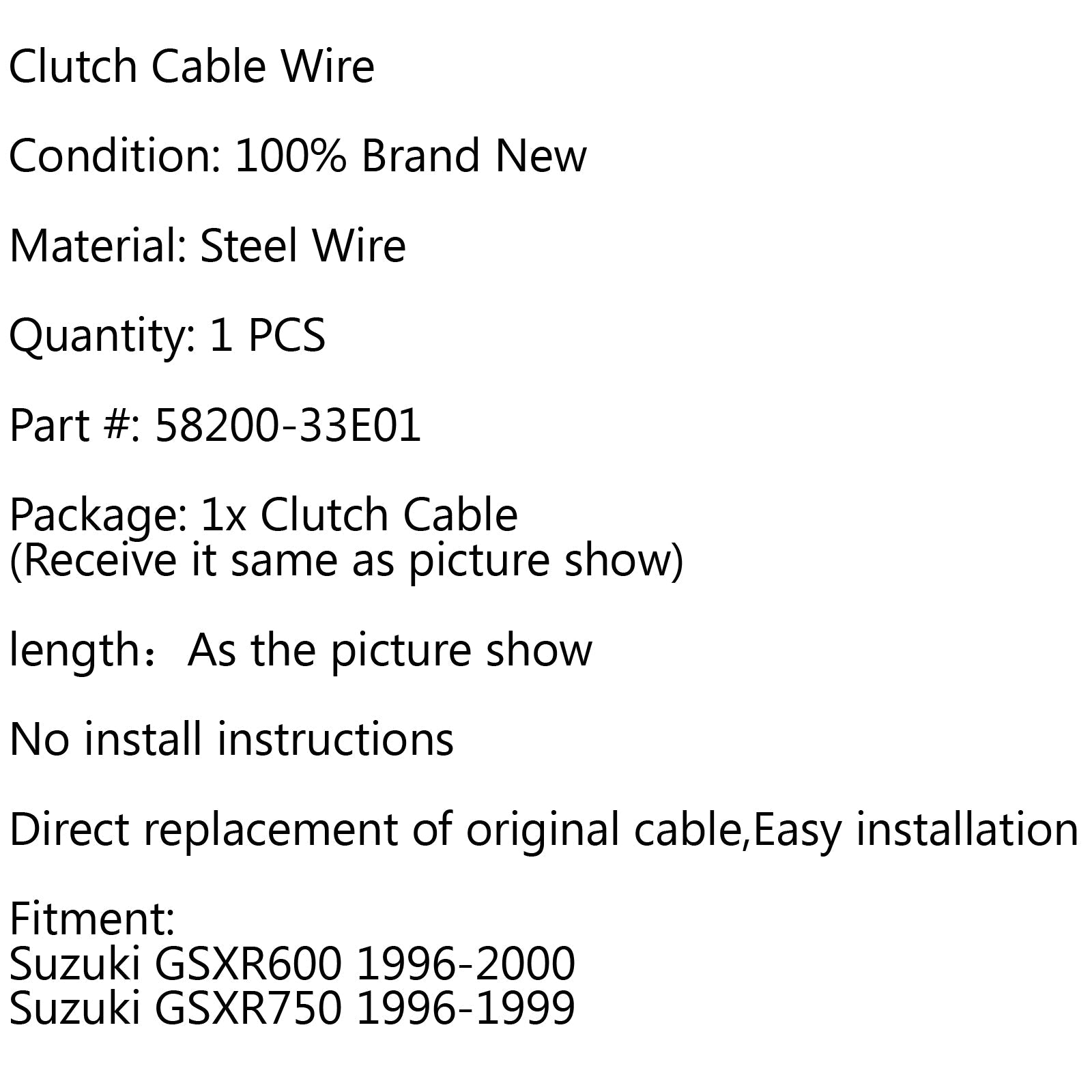 58200-33E01 Clutch Cable Replacement For Suzuki GSXR600 1996-2000 GSXR750 96-99