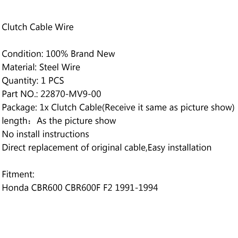 Cable de embrague de acero de alambre 22870-MV9-00 para Honda CBR600 CBR600F F2 1991-1994 genérico