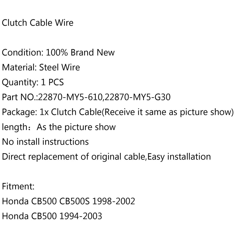 Cable de embrague de acero de alambre 22870-MY5-610 para Honda CB500 CB500S 98-02 CB500 94-03 genérico