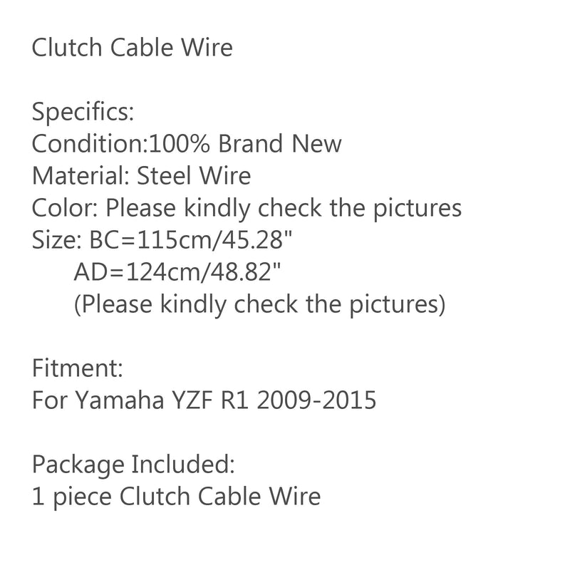 Reemplazo del cable del embrague de acero del alambre de la motocicleta para Yamaha YZF R1 2009-2015 genérico