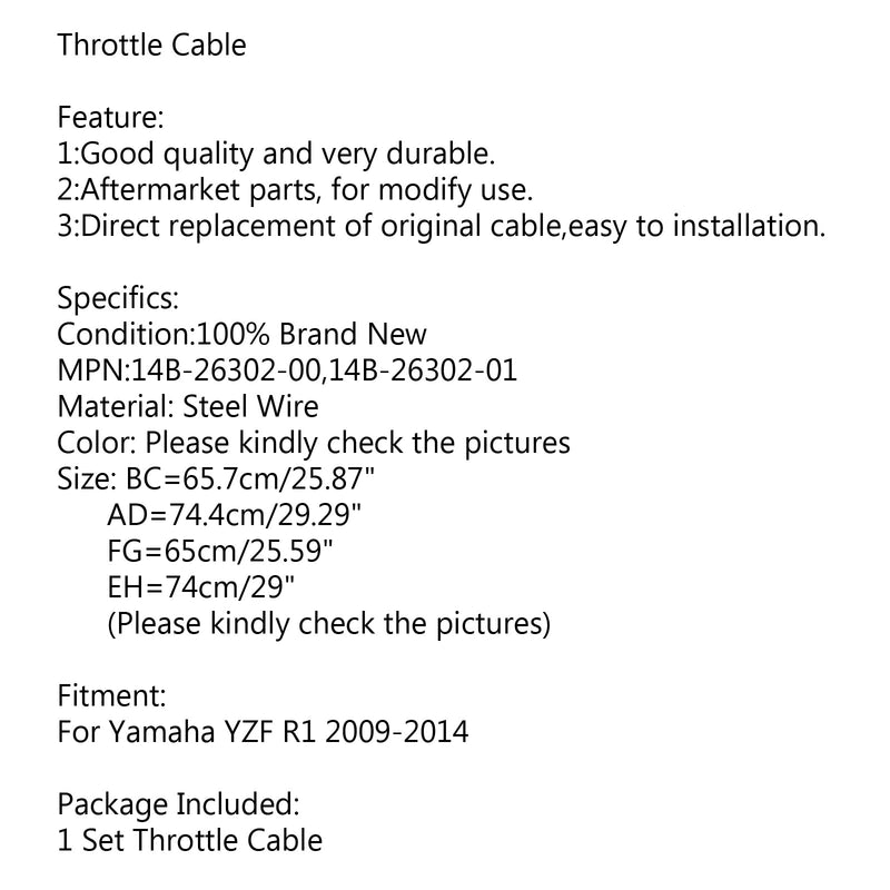 Cable de acelerador de motocicleta para Yamaha 14B-26302-00 14B-26302-01 YZF R1 2009-2014 genérico