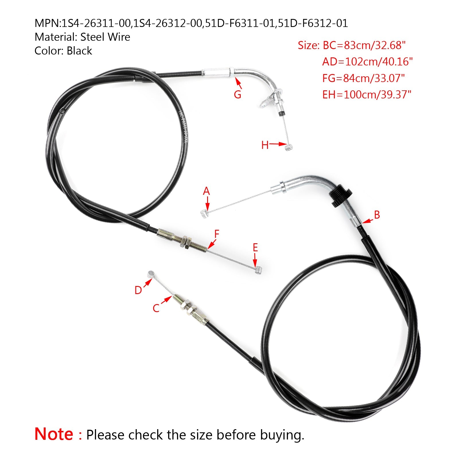 Motorcycle Throttle Cable For 1S4-26311-00 Yamaha YBR125 YBR125ED 2010-2014 Generic