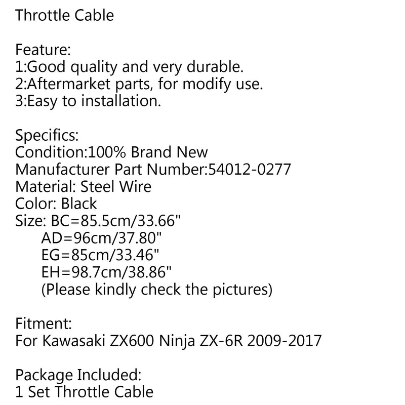 Línea alámbrica del cable del acelerador 54012-0277 para Kawasaki ZX600 Ninja ZX-6R 2009-2017 genérico