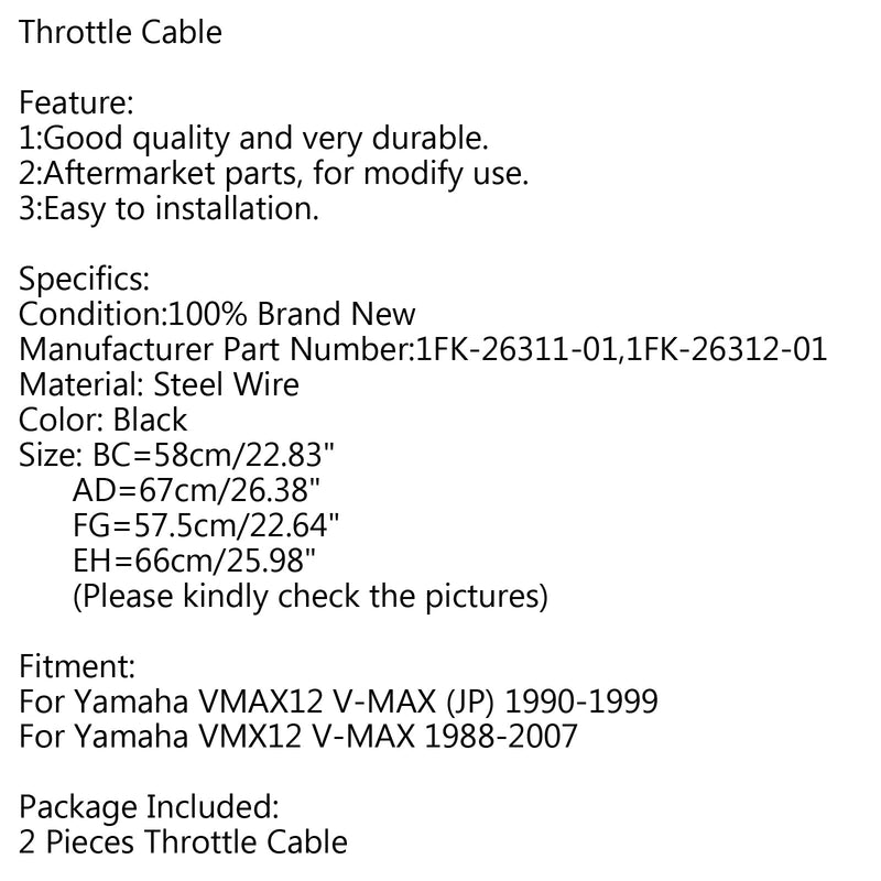 1FK-26311-01 Línea alámbrica del cable del acelerador para Yamaha VMAX12 V-MAX (JP) 1990-1999 Genérico