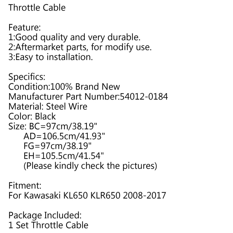 Cable de acelerador negro 54012-0184 para Kawasaki KL650 KLR650 2008-2017 genérico