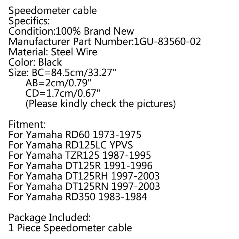 Cable de velocímetro 1GU-83560-02 para Yamaha DT125RH DT125RN 1997-2003 RD125LC YPVS genérico