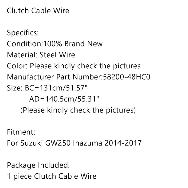 Cable de embrague de motocicleta alambre de acero 58200-48HC0 para Suzuki GW250 Inazuma 2014-17 genérico