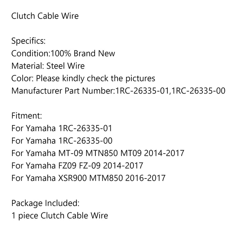 Cable de embrague de motocicleta 1RC-26335-01 para Yamaha MT-09 FZ-09 MTN850 2014-2017 Genérico