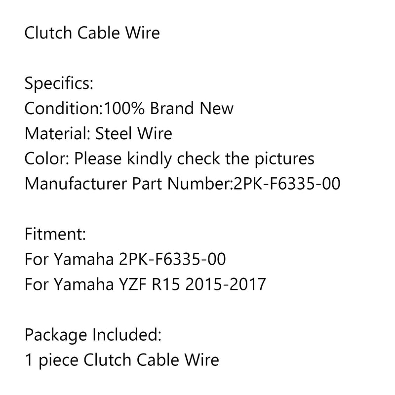 Reemplazo del cable del embrague de la motocicleta 2PK-F6335-00 para Yamaha YZF R15 2015-2017 Genérico