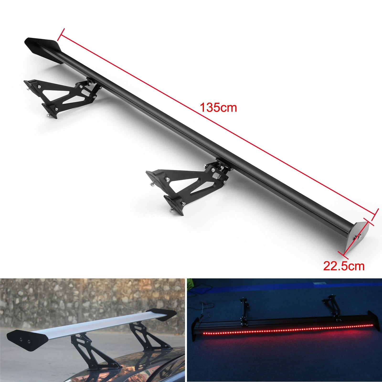 Universal Sedan Aluminum GT Rear Trunk Wing Racing Spoiler With Red Light B #E2