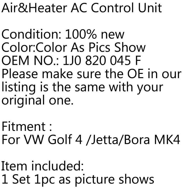 لوحة وحدة تحكم جديدة للهواء النقي والسخان المتردد لسيارة VW Golf Jetta MK4 1J0820045F Generic