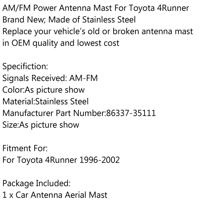 Cable de reemplazo de mástil aéreo de antena de alimentación 86337-35111 para Toyota 4Runner 1996-2002