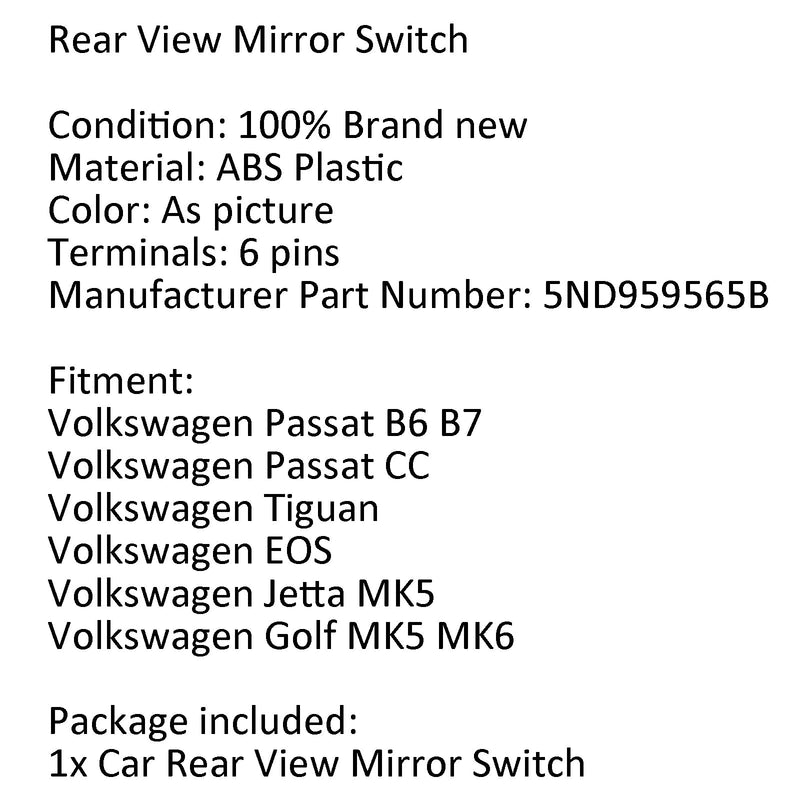 OEM Chrome RearView Mirror Adjust Knob Switch For VW Jetta MK5 Golf GTI Sagitar Generic