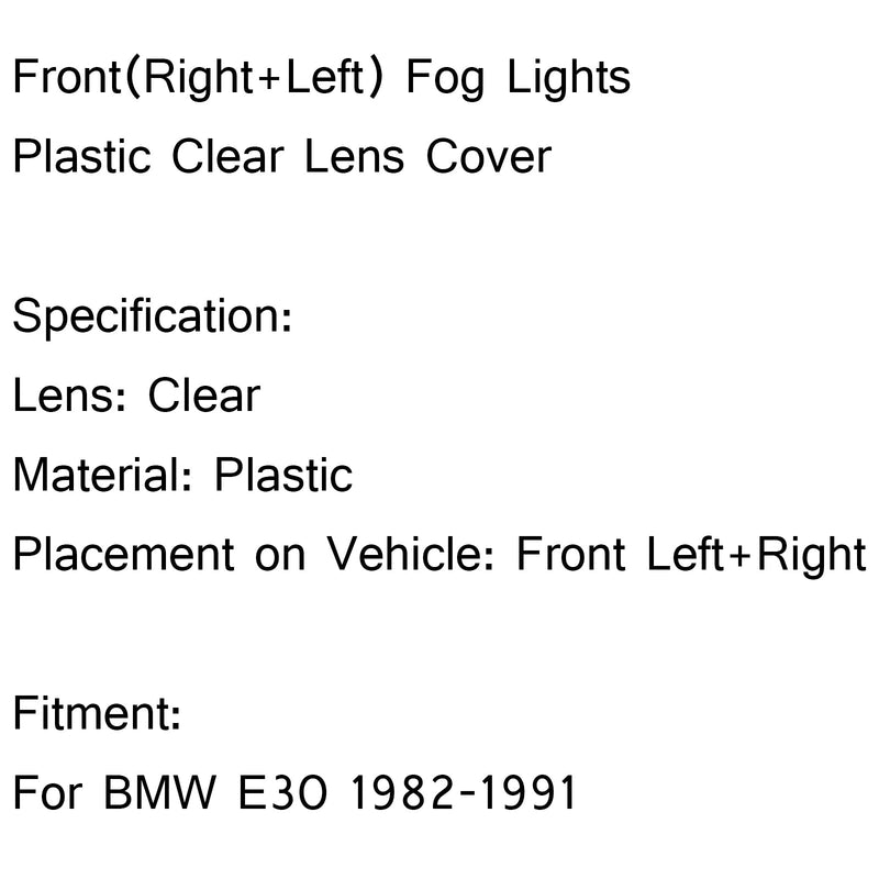 Par de faros antiniebla del parachoques delantero lentes de plástico transparente para BMW E30 318i 318is 1982-1991 genérico