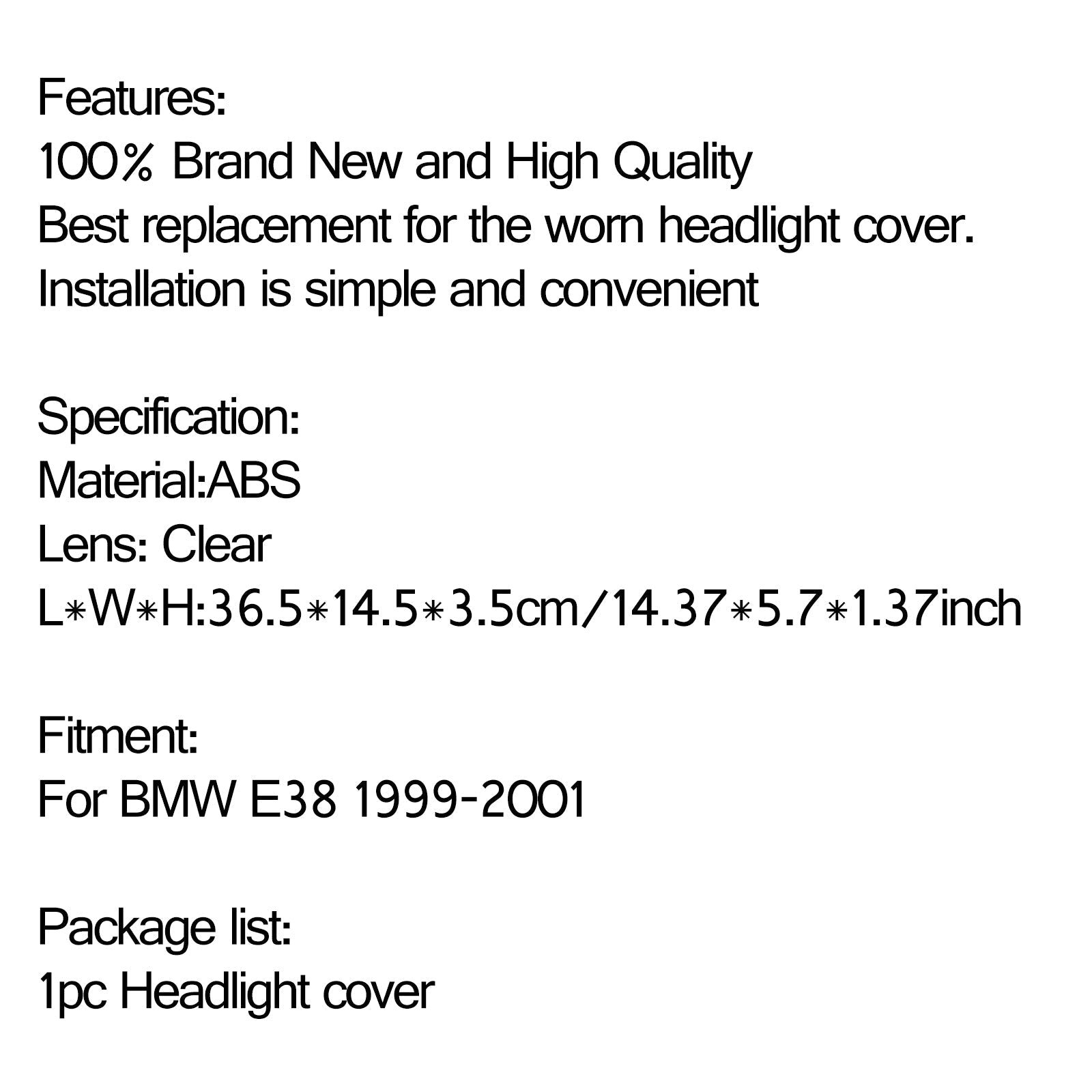 1 unidad de carcasa transparente para lente de faro delantero de coche para BMW E38 1999-2001 L/R genérico