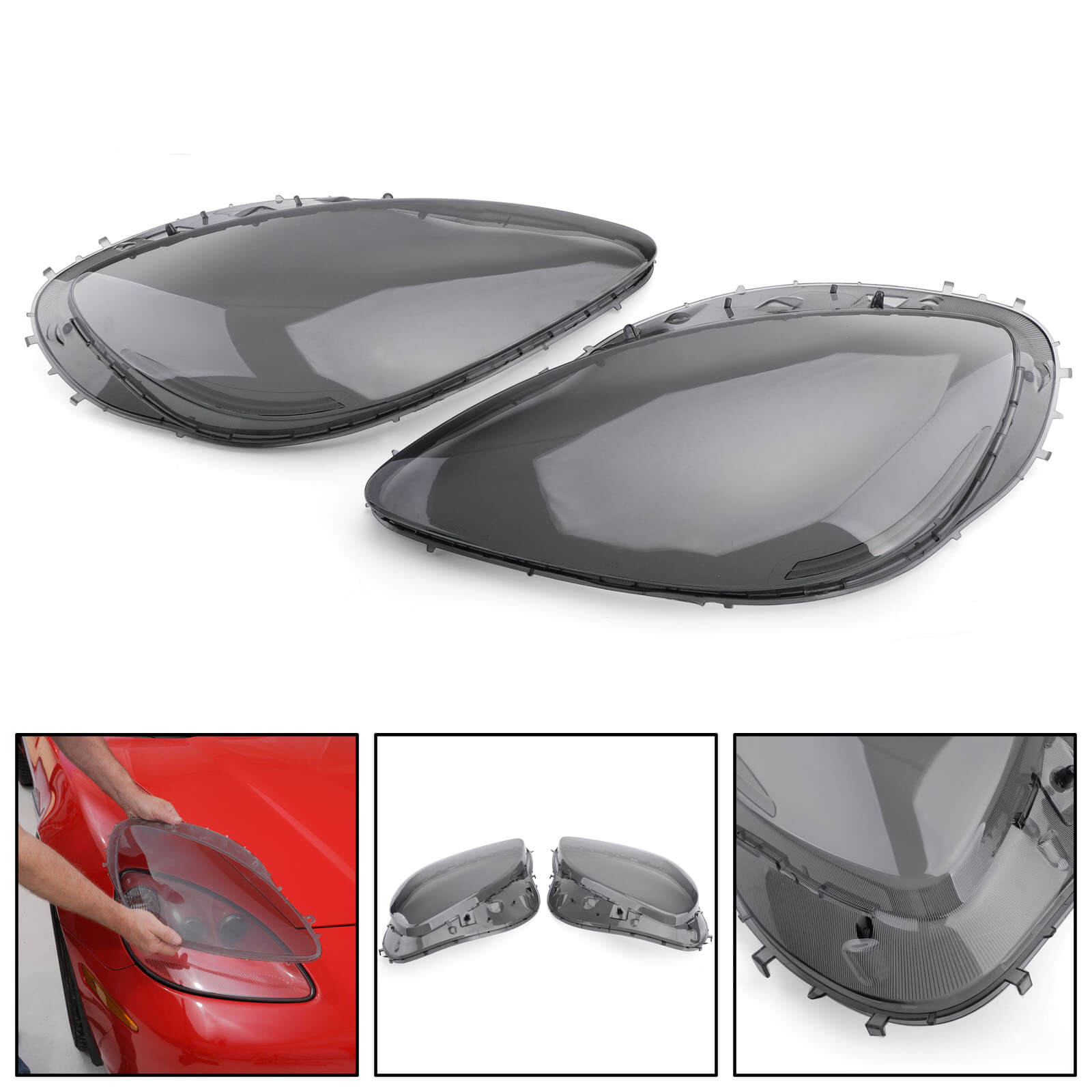 Headlight Replacement Lens Driver Passenger L+R PAIR Smoke Fits For Corvet C6 05-2013 Generic