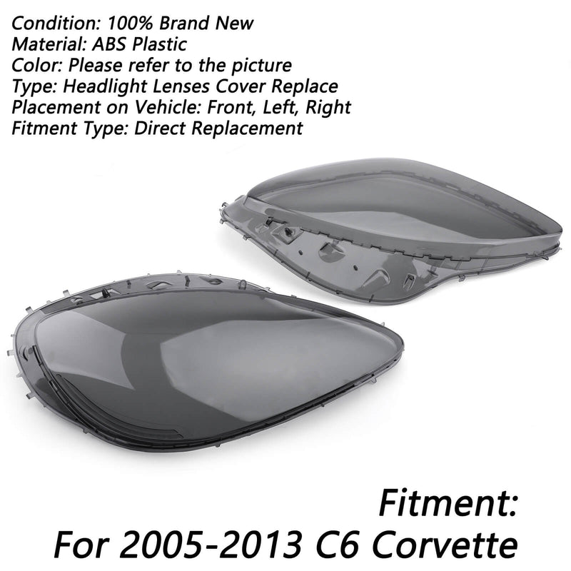 Par de lentes de repuesto para faros delanteros del conductor del pasajero L+R ahumado para Corvet C6 05-2013 genérico