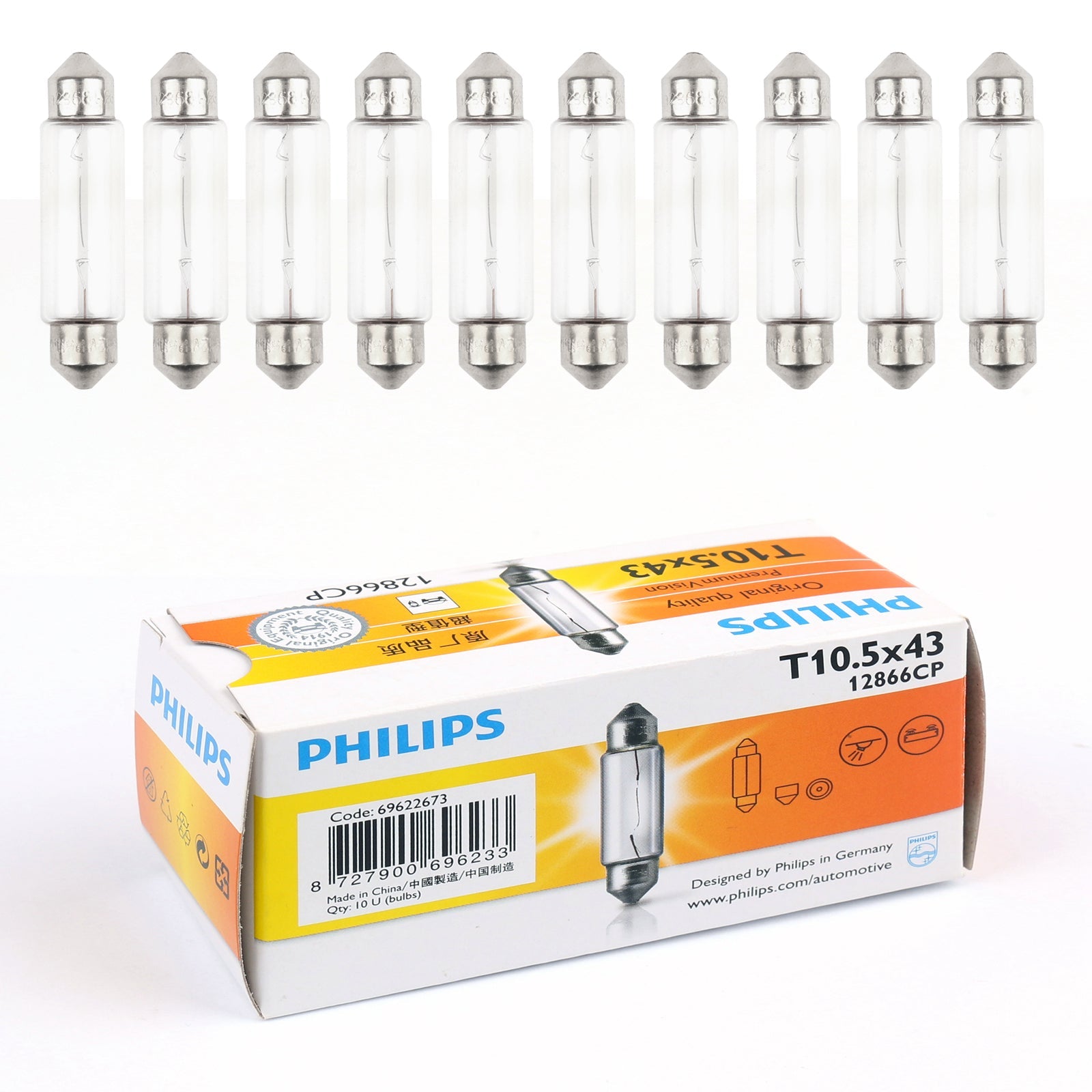 10pcs PHILIPS 12866 12V10W C10W Fest T10.5???：???′?43 SV8.5 Premium Signaling Lamp