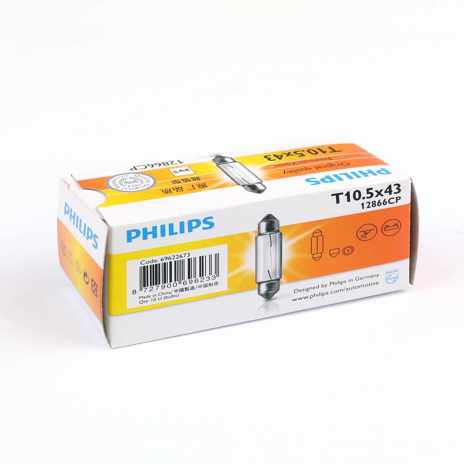 10pcs PHILIPS 12866 12V10W C10W Fest T10.5???????????43 SV8.5 Premium Signaling Lamp Generic