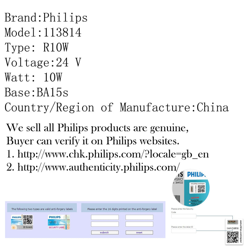 10PCS Genuine PHILIPS 13814 24V 10W R10W BA15s Standard Singaling Lamp Bulbs Generic
