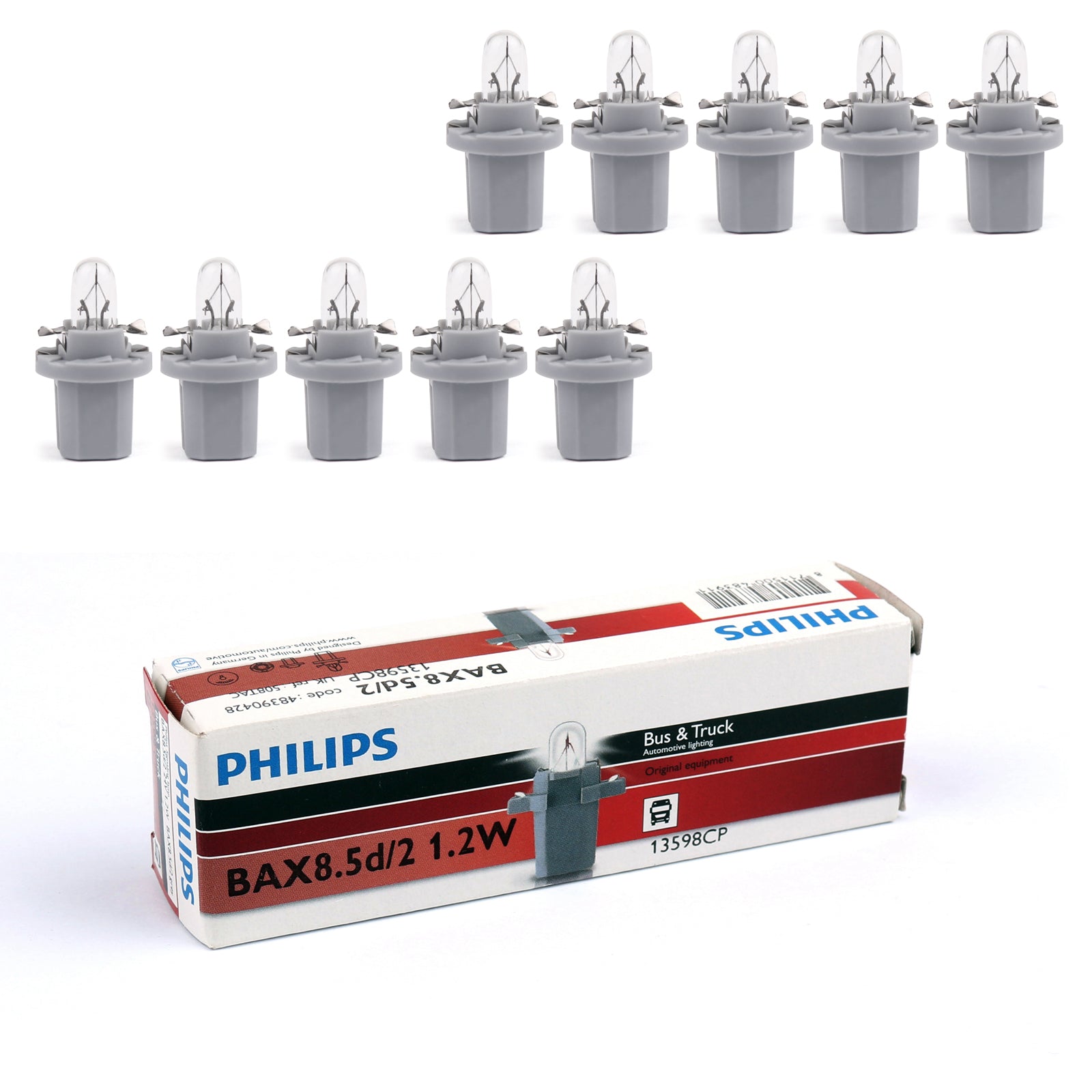 10pcs Genuine PHILIPS 13598 T5 24V 1.2W BAX8.5d/2 Grey Singnaling Lamp Bulbs