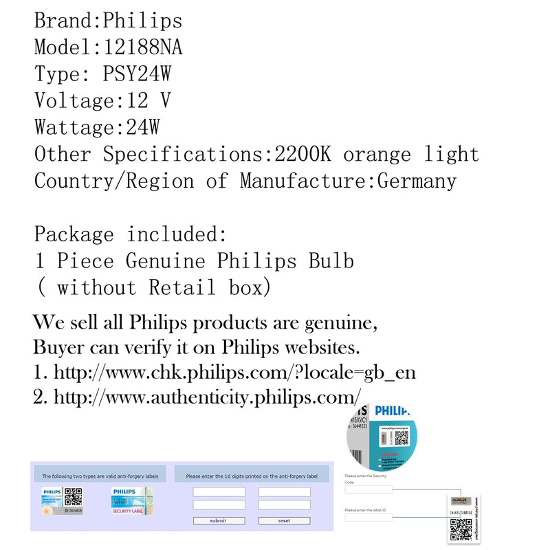 Philips Standard 12188NA PSY24W Ámbar 24W Una bombilla halógena Drive DRL Luz antiniebla Genérica