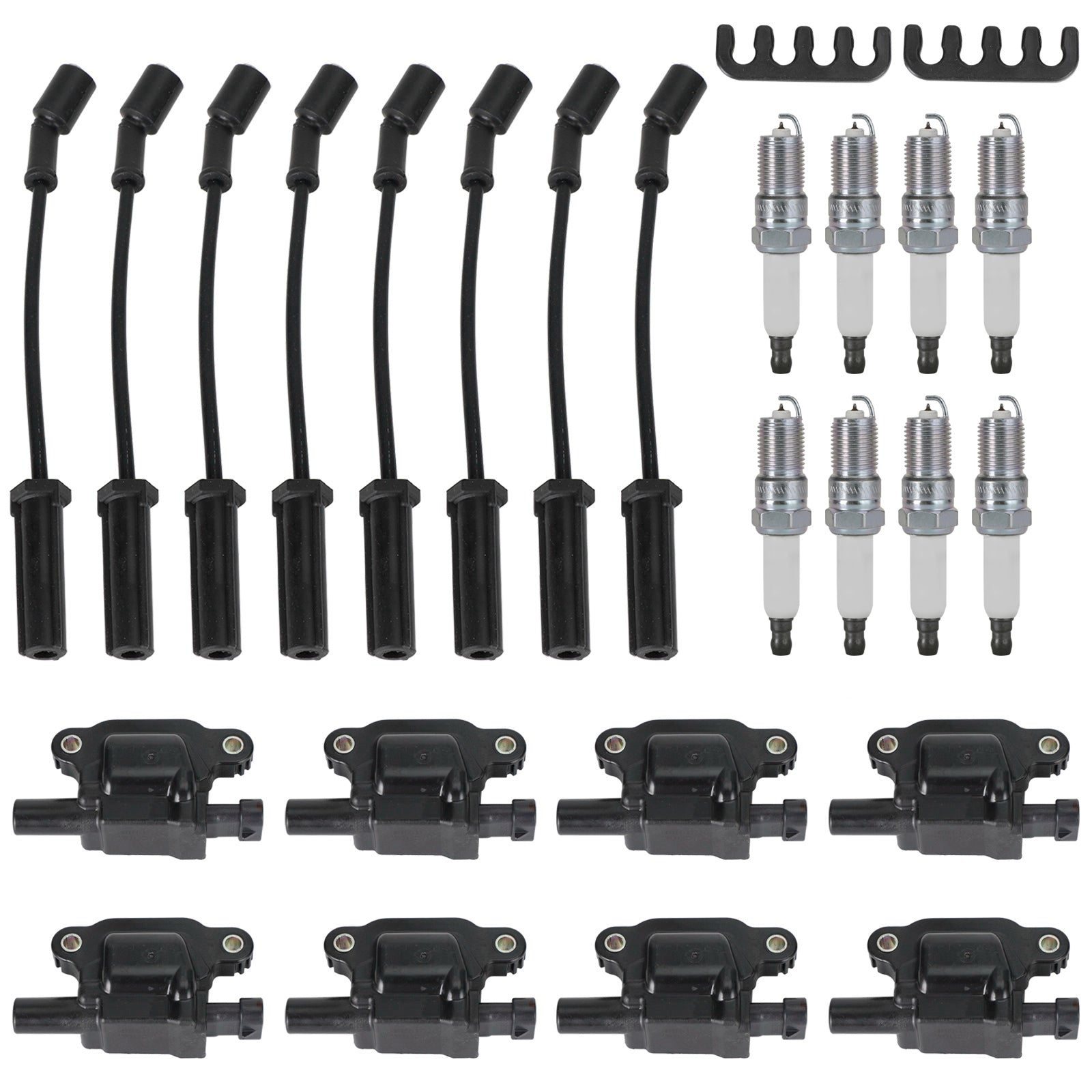 8PCS Silverado 1500 Tahoe GMC Square Ignition Coil+Spark Plug+Wires 12611424 8125706160 D510C E893 UF-413 UF413 12570616