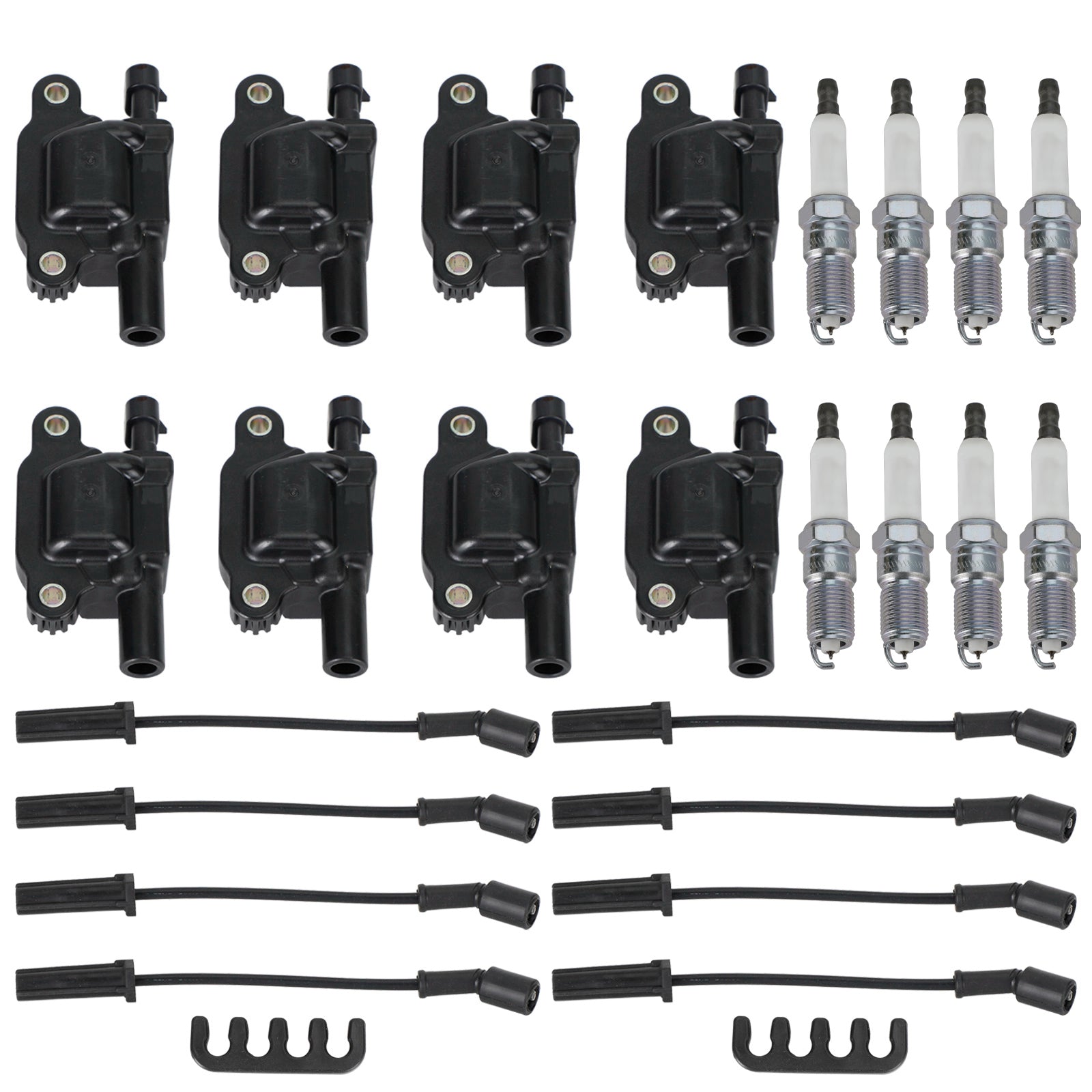 8PCS Silverado 1500 Tahoe GMC Square Ignition Coil+Spark Plug+Wires 12611424 8125706160 D510C E893 UF-413 UF413 12570616