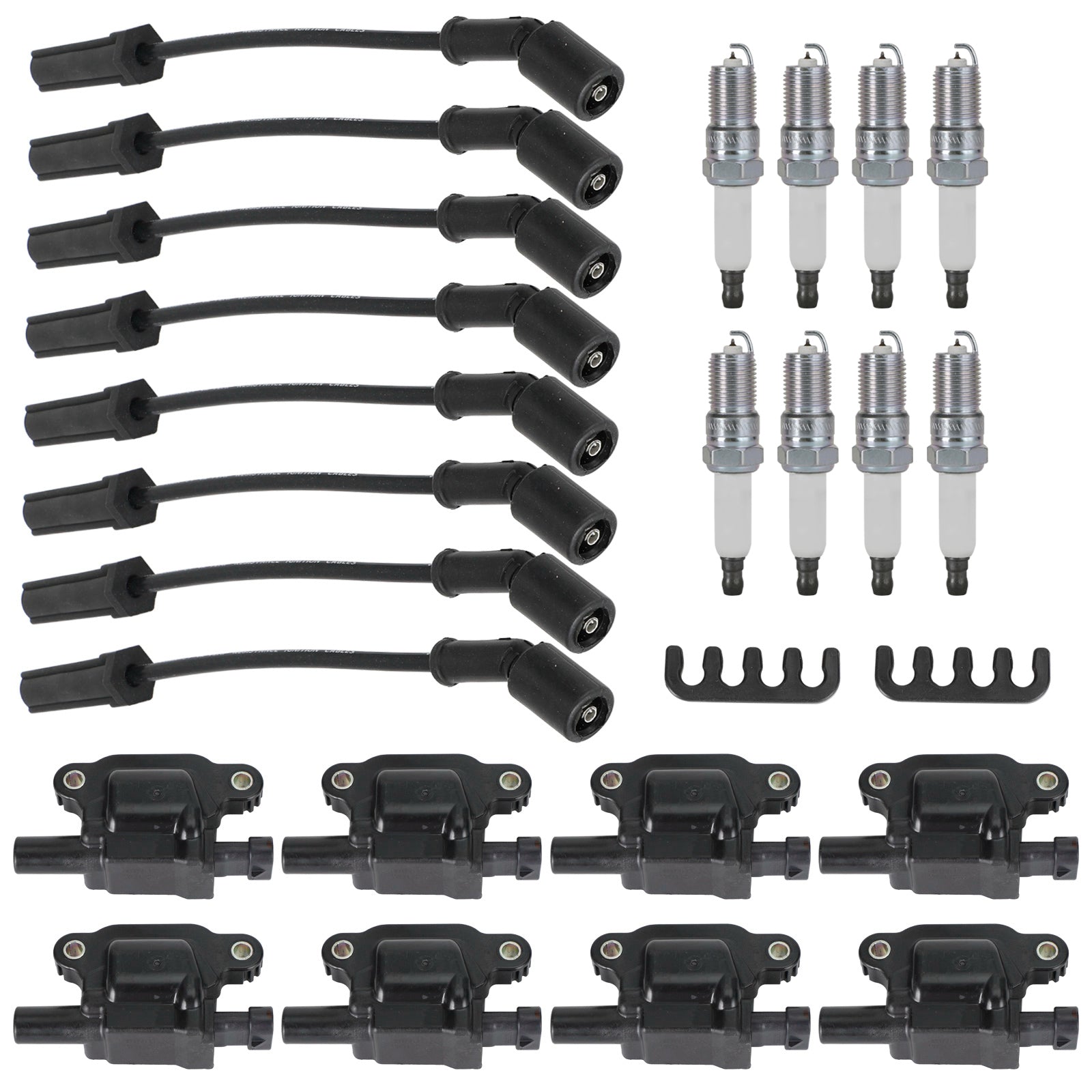 8PCS Silverado 1500 Tahoe GMC Square Ignition Coil+Spark Plug+Wires 12611424 8125706160 D510C E893 UF-413 UF413 12570616