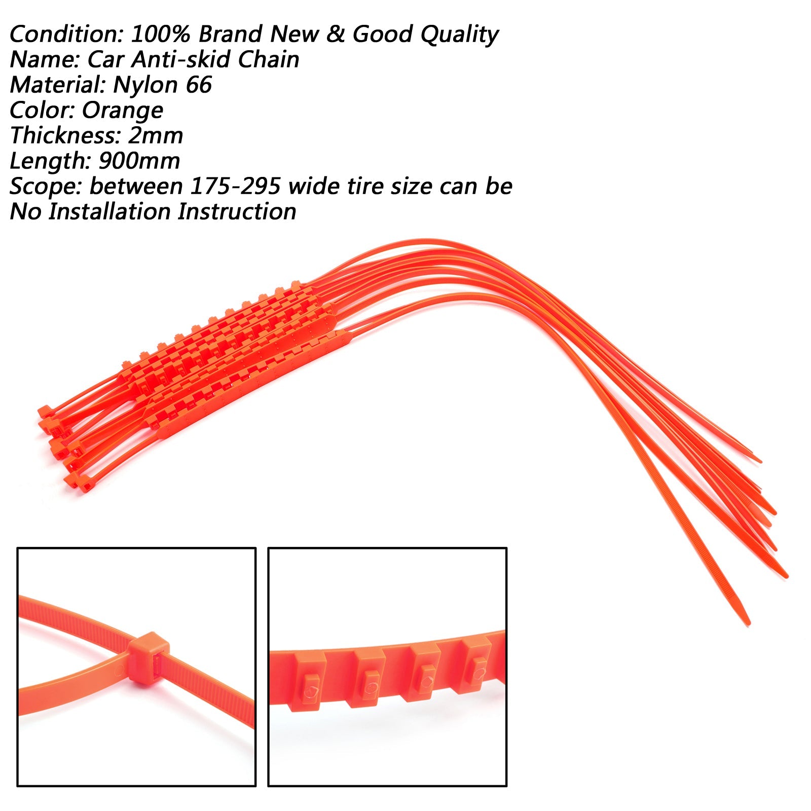 10/20/40PCS Snow Tire Chain Anti-Skid Belt For Car Truck SUV Emergency Winter Driving Orange New Generic