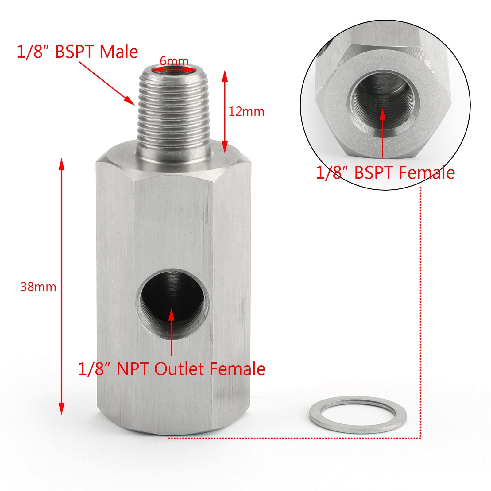 1/8" BSPT Oil Pressure Sensor Tee to NPT Adapter Turbo Supply Feed Line Mete Generic