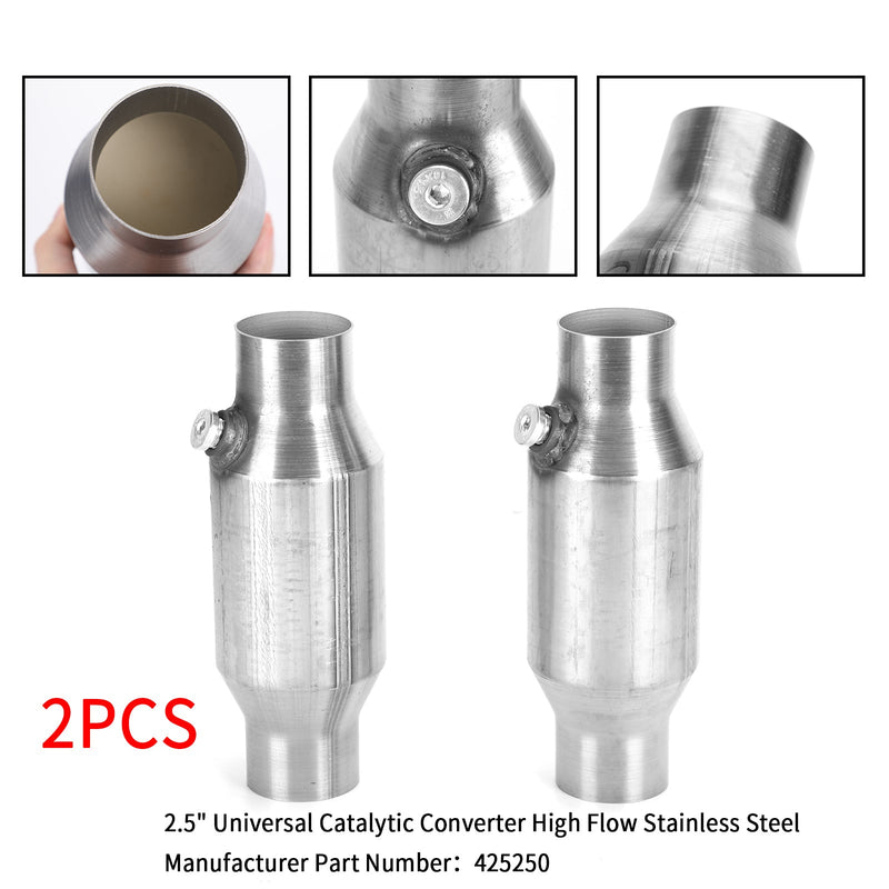 2 convertidores catalíticos universales de 2,5" de alto flujo de acero inoxidable 425250 genérico