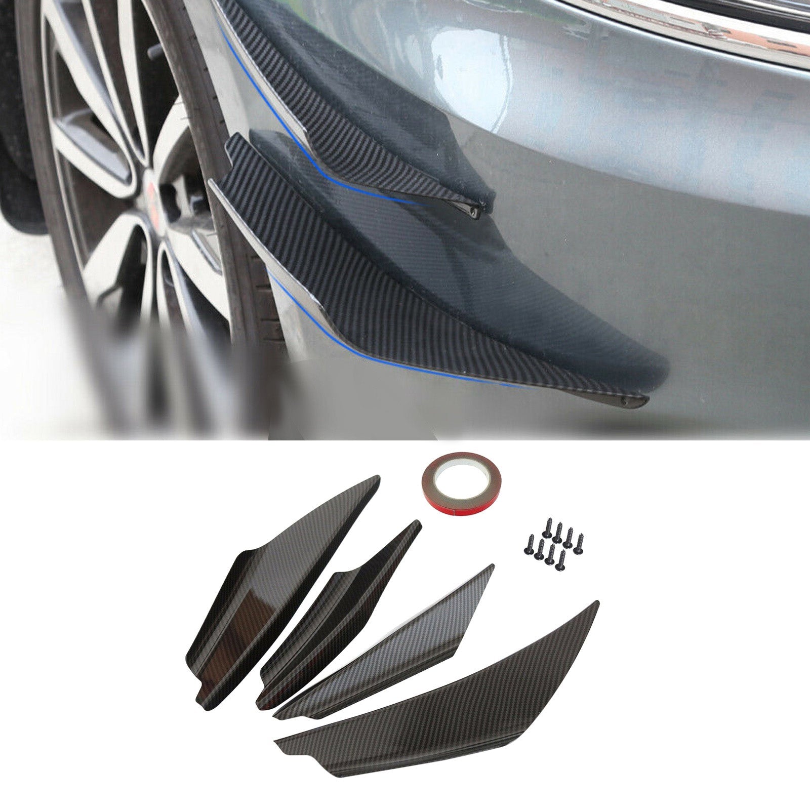 4 piezas Universal coche parachoques delantero aletas cuerpo divisor Spoiler Canards