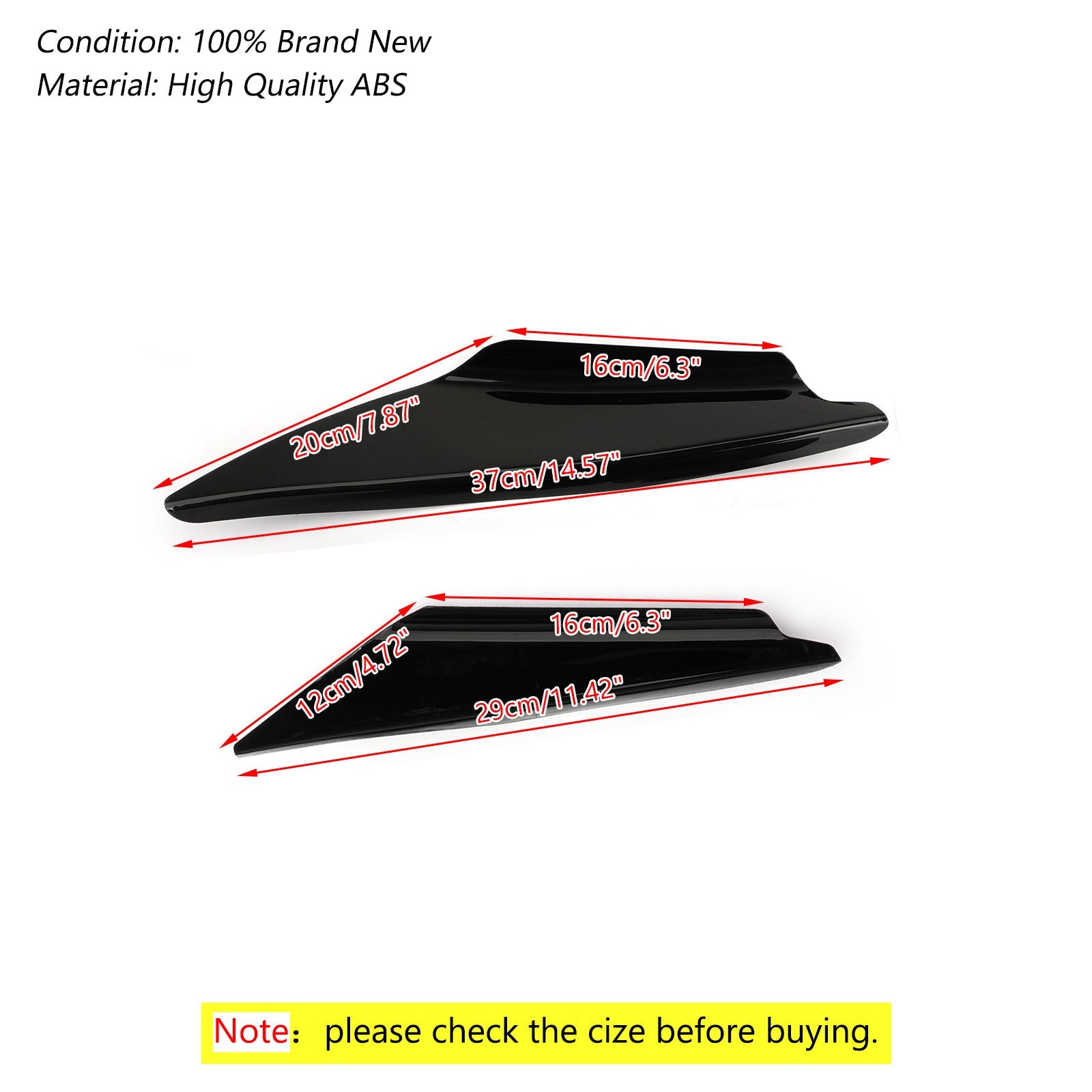 4 piezas Universal brillo Bk coche parachoques delantero aletas cuerpo divisor Spoiler Canards genérico