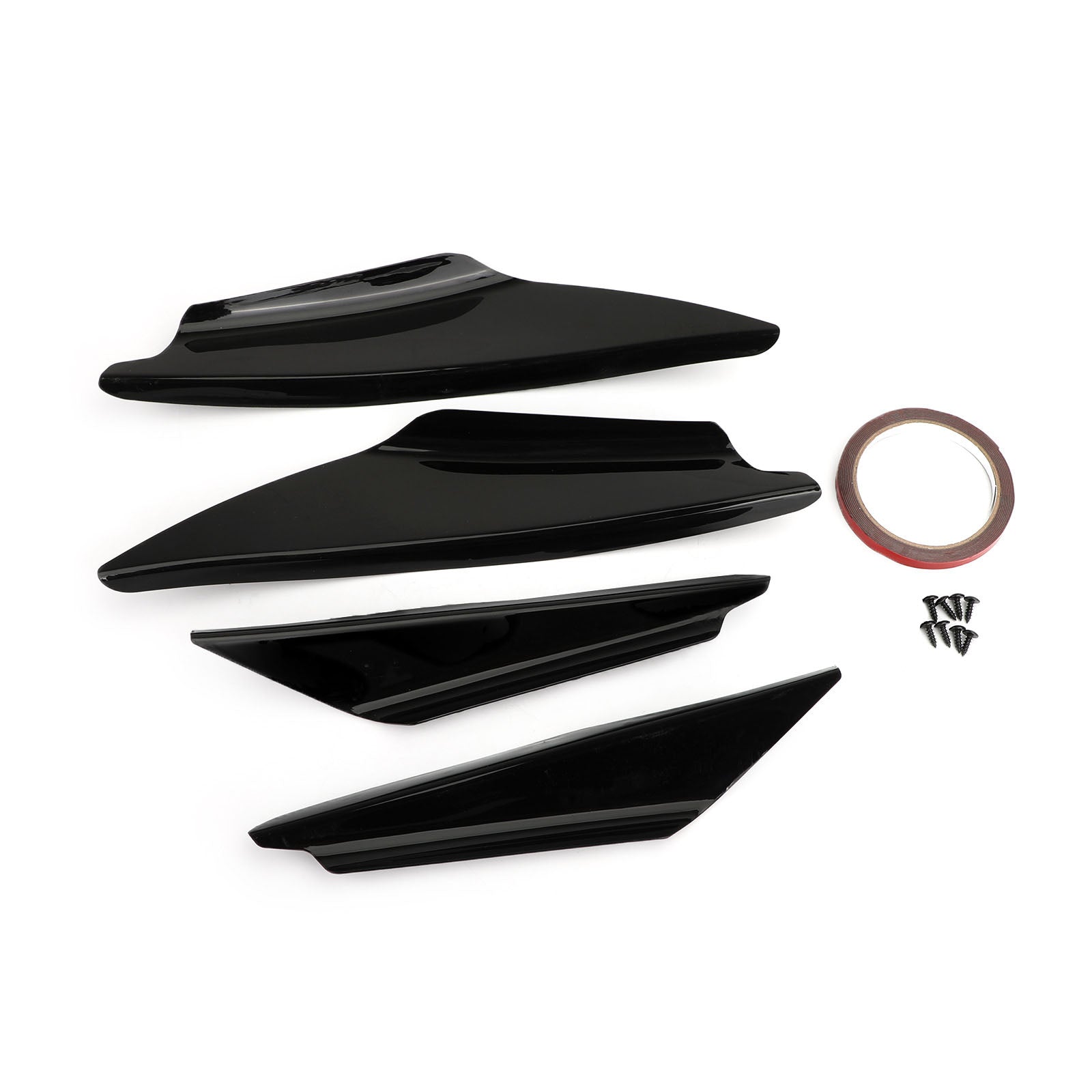 4 piezas Universal brillo Bk coche parachoques delantero aletas cuerpo divisor Spoiler Canards genérico