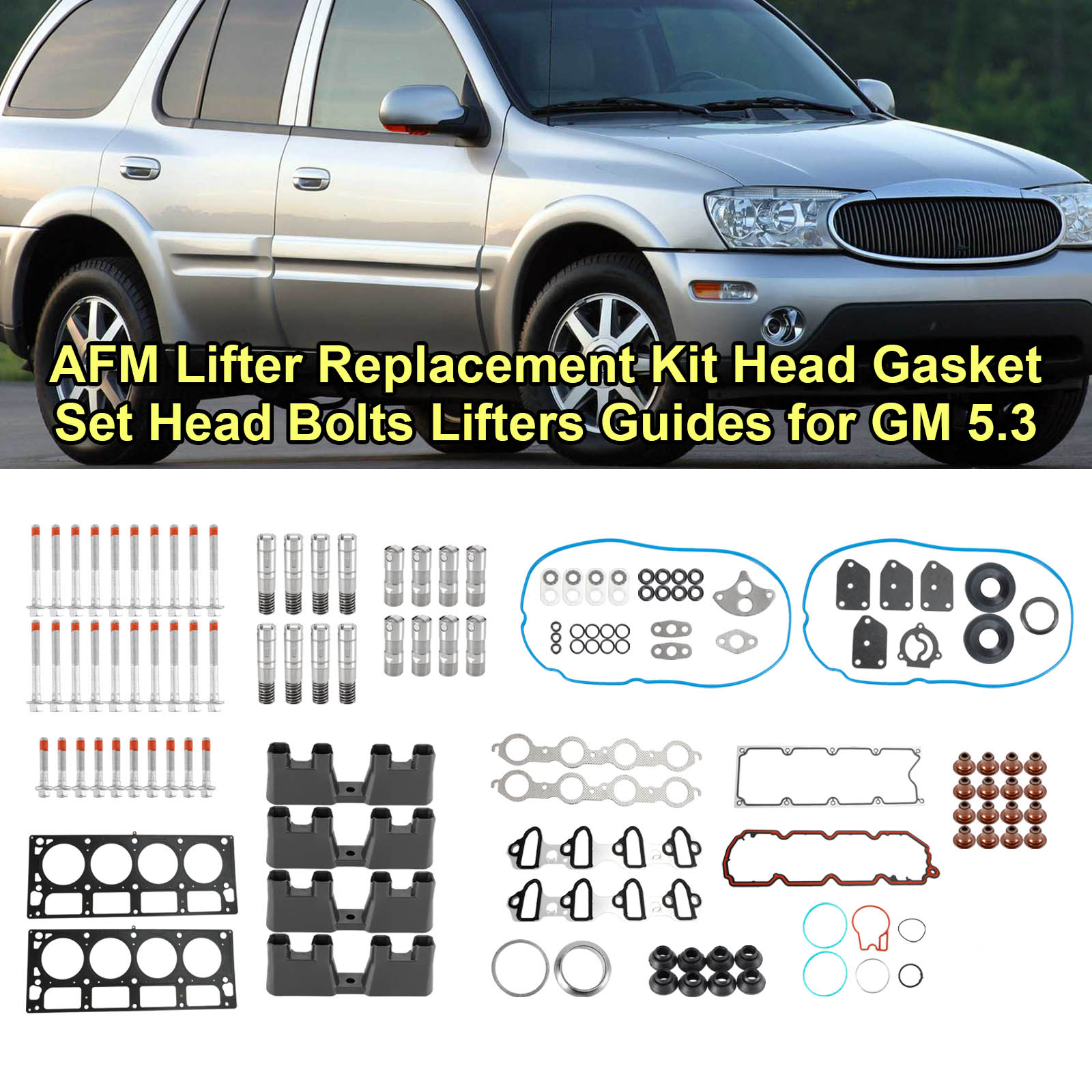 2007-2009 GMC Yukon XL 1500 5.3L 5328CC 325CID V8 OHV, (16 válvulas) Kit de reemplazo de elevador AFM Juego de juntas de cabeza Pernos de cabeza Guías de elevadores Fedex Express Genérico