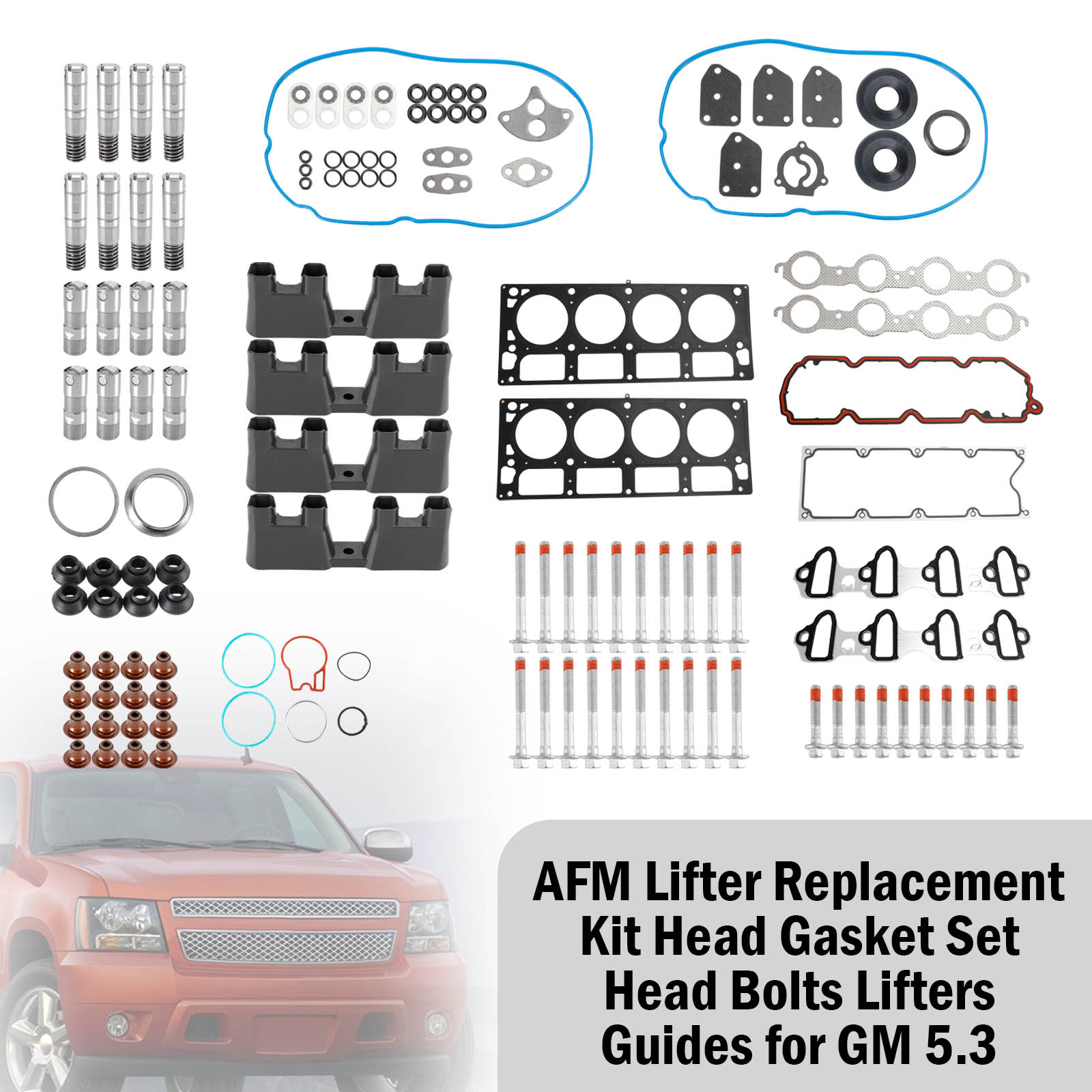 2005-2006 Chevrolet Silverado 1500 5.3L 5328CC 325CID V8 ELECTRIC/GAS OHV, (16 Valve) AFM Lifter Replacement Kit Head Gasket Set Head Bolts Lifters Guides