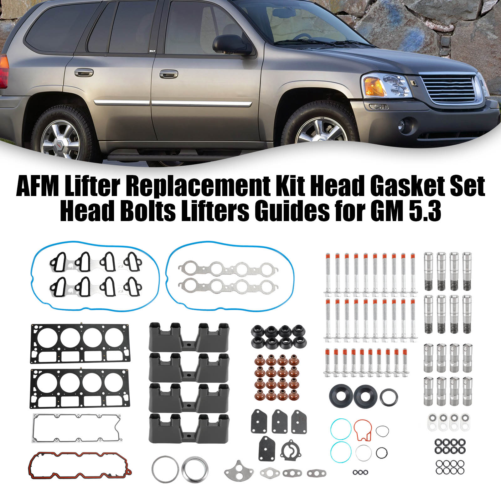 2005-2006 Chevrolet Silverado 1500 5.3L 5328CC 325CID V8 ELECTRIC/GAS OHV, (16 Valve) AFM Lifter Replacement Kit Head Gasket Set Head Bolts Lifters Guides