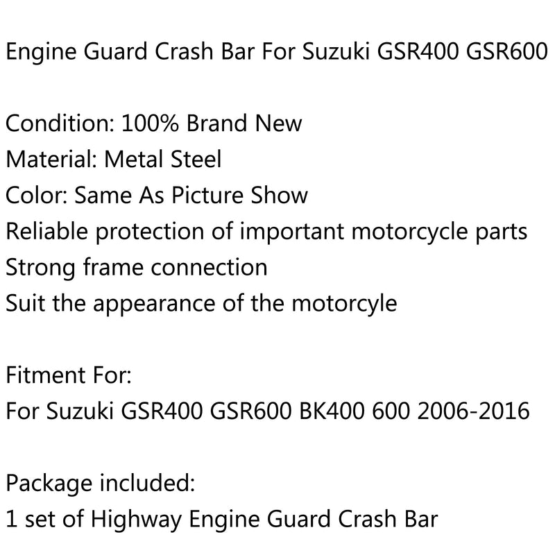 Barras de choque de protección de motor de carretera para Suzuki GSR400 GSR600 BK400 600 06-16 genérico