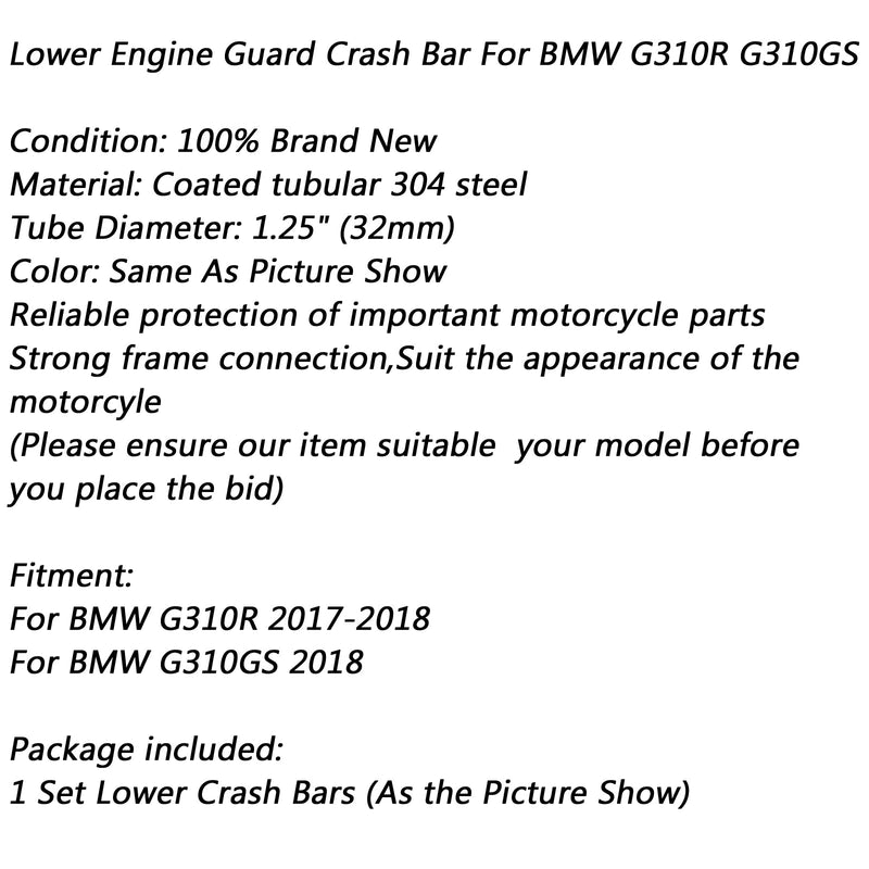 Barras de choque de protección de motor de parachoques inferior para BMW G310R G310GS 2017-2018 genérico