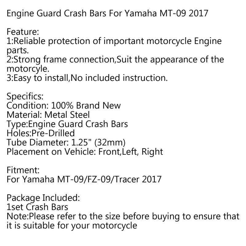 محرك الحرس الإطار المنزلق تحطم بار حامي لياماها MT-09 FZ-09 2017-2018 عام