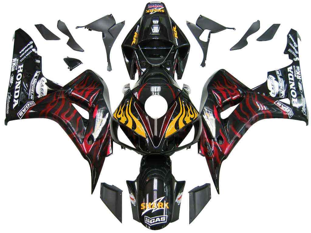 Carenados Honda CBR 1000 RR 2006-2007 negro y rojo Flame Shark genérico