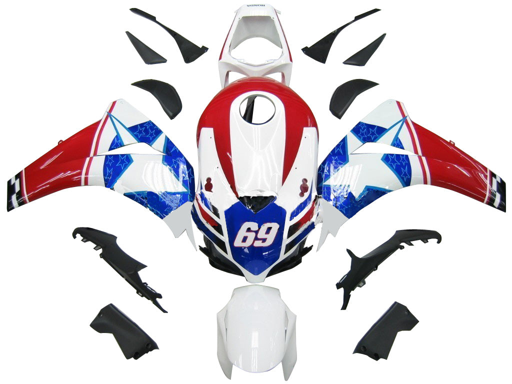 Fairings 2008-2011 Honda CBR 1000 RR أحمر أبيض أزرق نجمة Generic