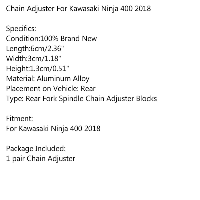 أداة ضبط سلسلة المحور الخلفي من الألومنيوم للدراجات النارية باستخدام الحاسب الآلي لـ Kawasaki Ninja 400 2018 Generic