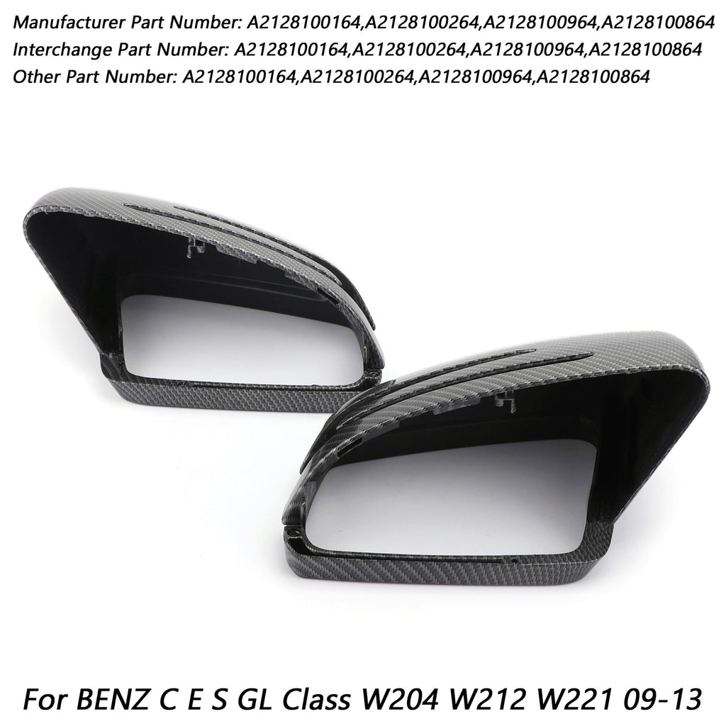 Carbon Fiber Black Side Mirror Cover Caps For 2011-2018 Mercedes-Benz W204 W212 C218 X156 - Pair