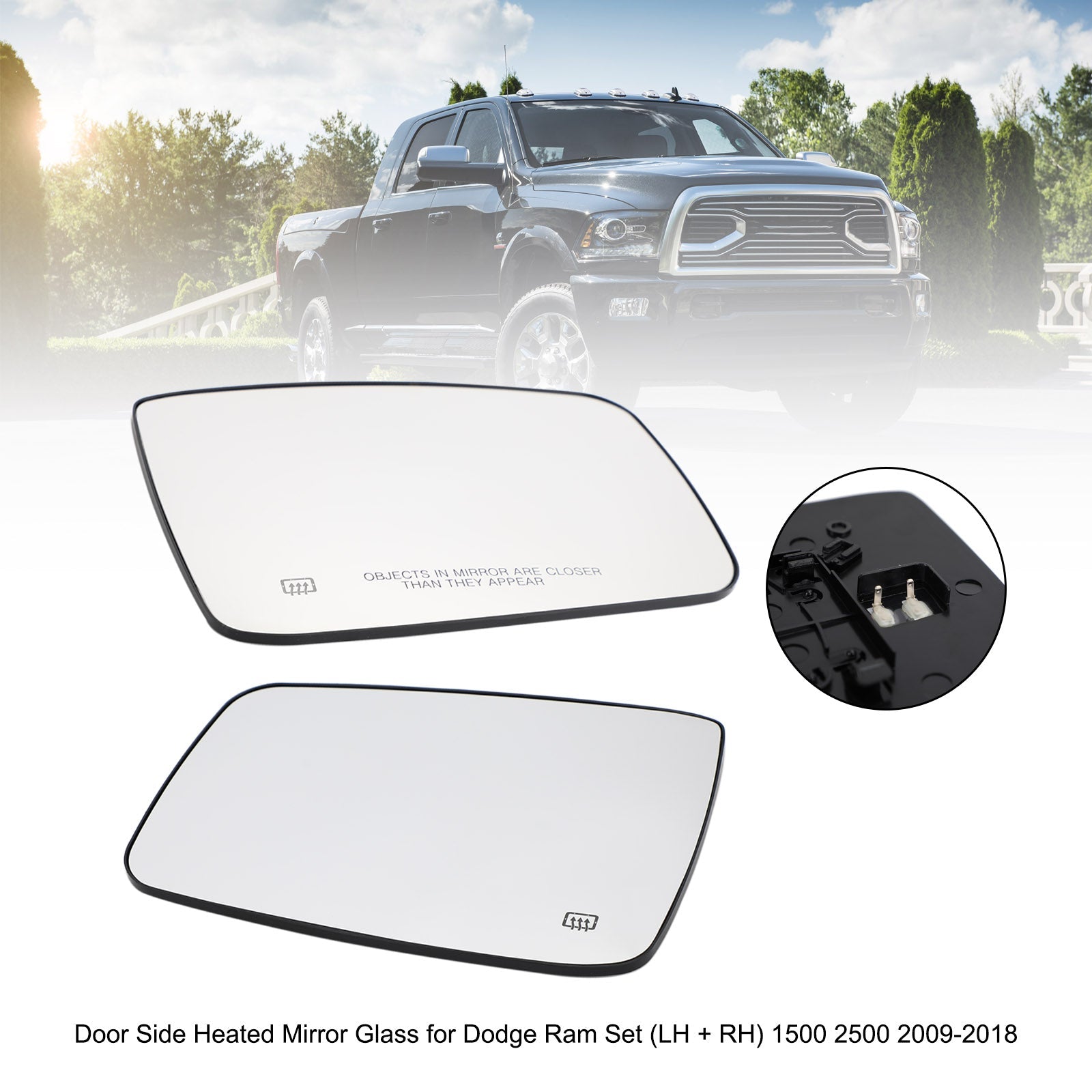 Left Right Side Door Side Heated Mirror Glass for Dodge Ram 1500 2500 2009-2018 Generic